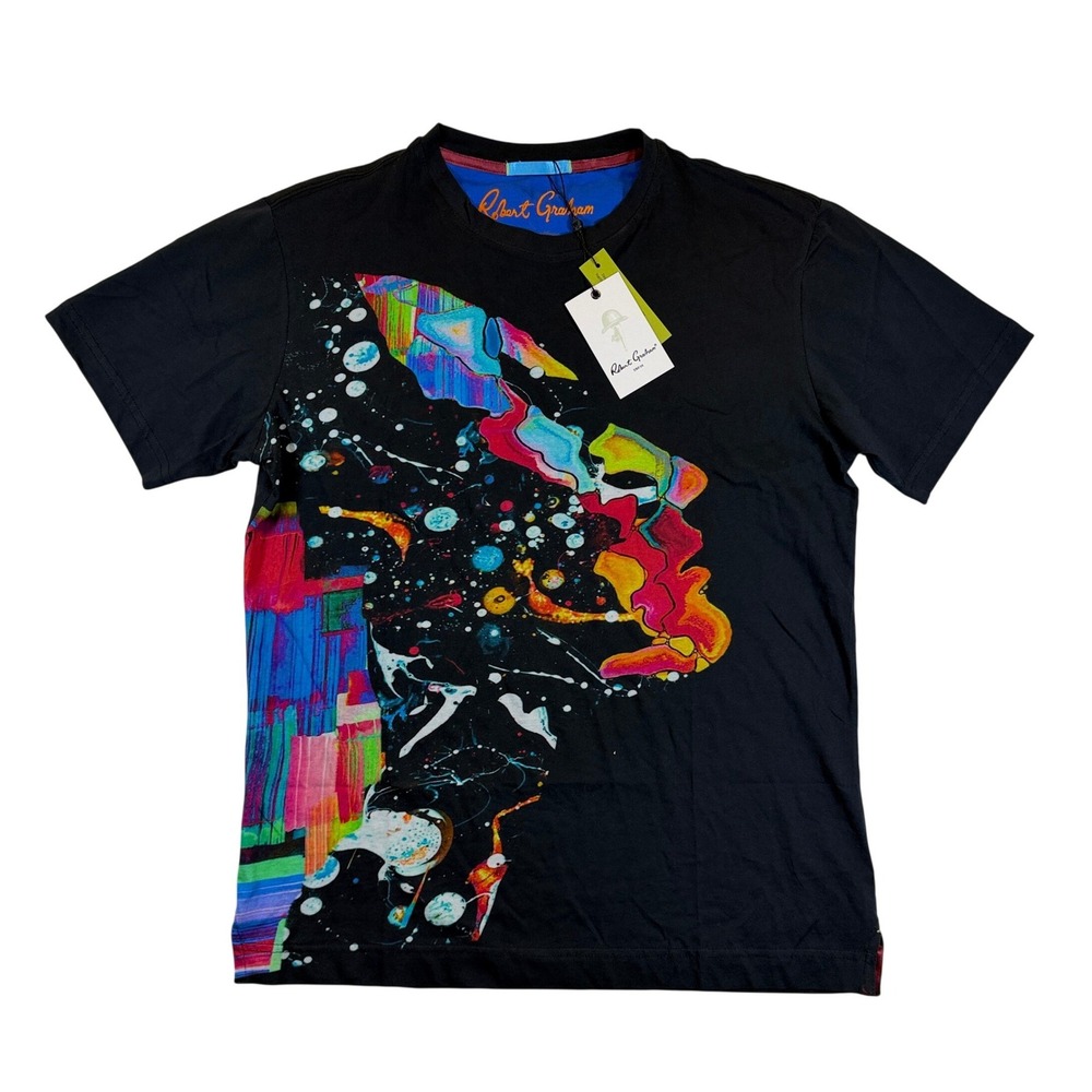 Robert Graham Visionary T-Shirt Mens Small Black Abstract Art Graphic Tee $118